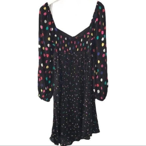 Black Polka Dot 70's Long Sleeve Mini Swing Dress - Picture 7 of 10